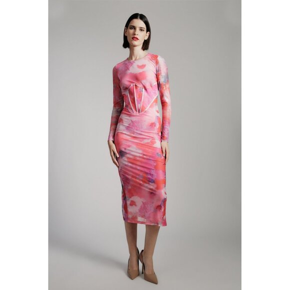 Bardot Lena Mesh Midi Dress In Wildflower - Picture 2 of 16